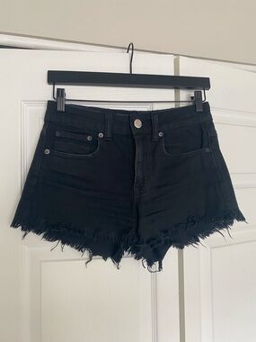 American Eagle Outfitters Black High-Waist Frayed Denim Shorts